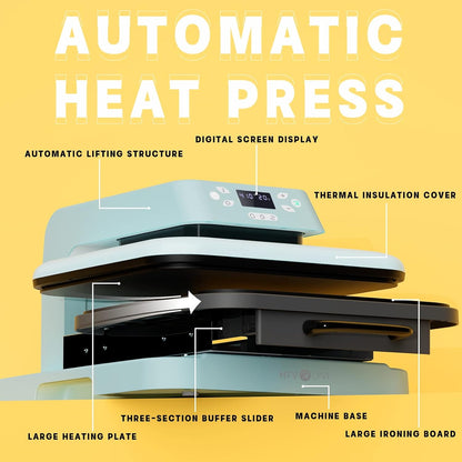 HTVRONT Auto Heat Press Machine for T Shirts - Heat Press 15x15 with Auto Release