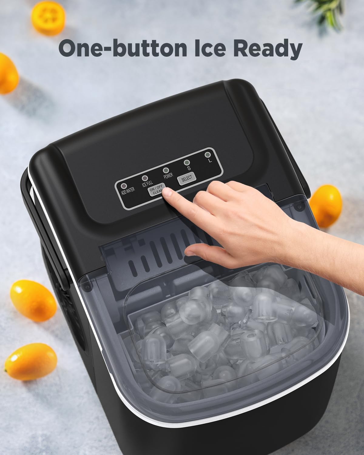 Silonn Countertop Ice Maker, 9 Cubes Ready in 6 Mins, 26lbs in 24Hrs, Self-Cleaning Ice Machine with Ice Scoop and Basket, 2 Sizes of Bullet Ice for Home Kitchen Office Bar Party, Black